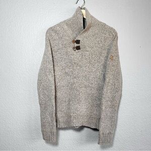 Fjällräven Lada Oatmeal Wool Sweater Button Mock Neck Knit Pullover Medium